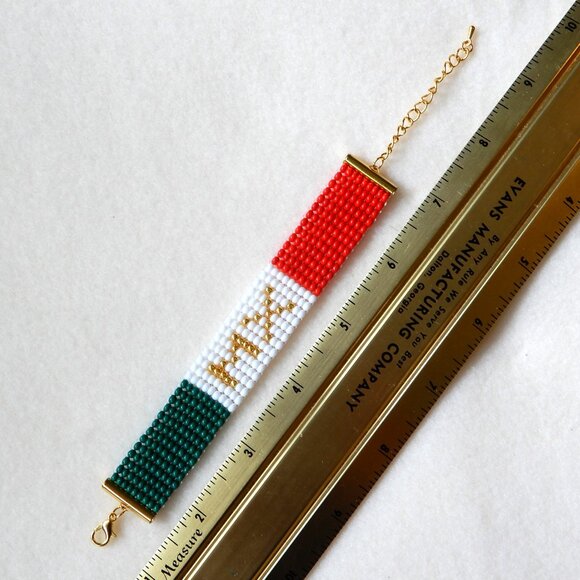 Mexico Mexican flag bead bracelet, adjustable length, handmade - Picture 6 of 6
